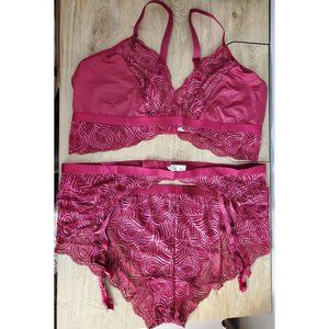 Cosabella Eloquii Sugar Bralette Hotpant & Garter Wine Womens Plus Size 3X NWOT